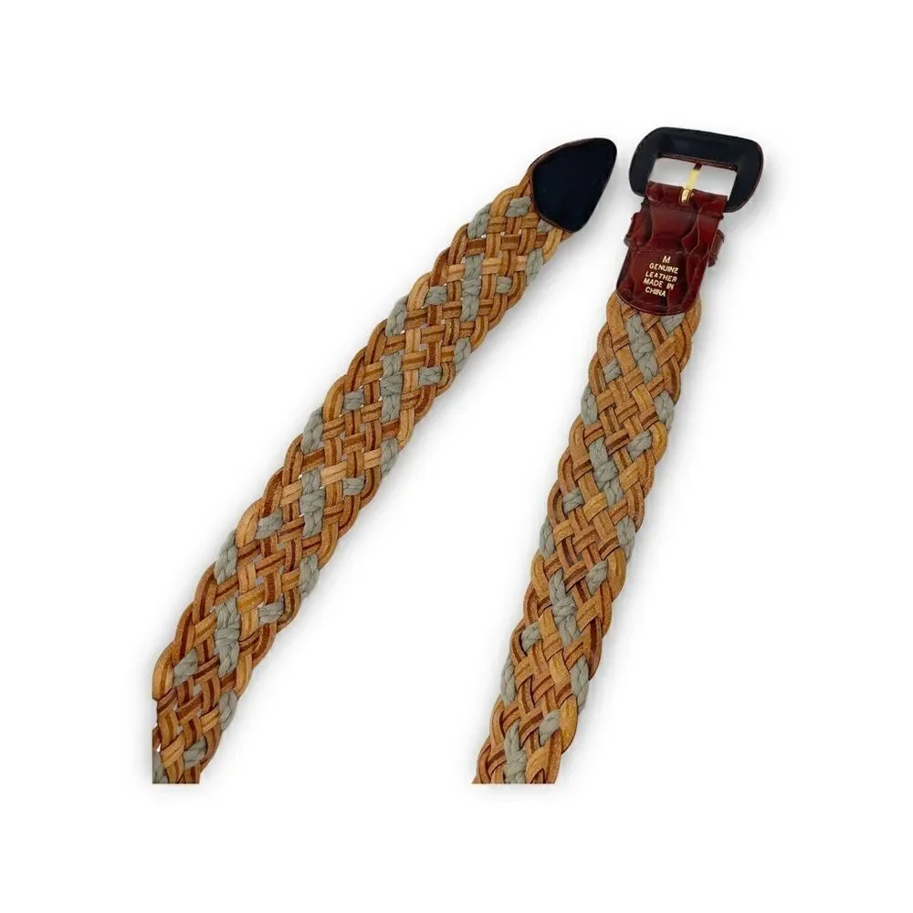 Woven Braided Basket Leather Belt Youth Size Medium